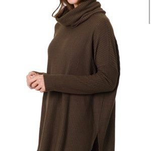 Brown Cowl Neck Sweater